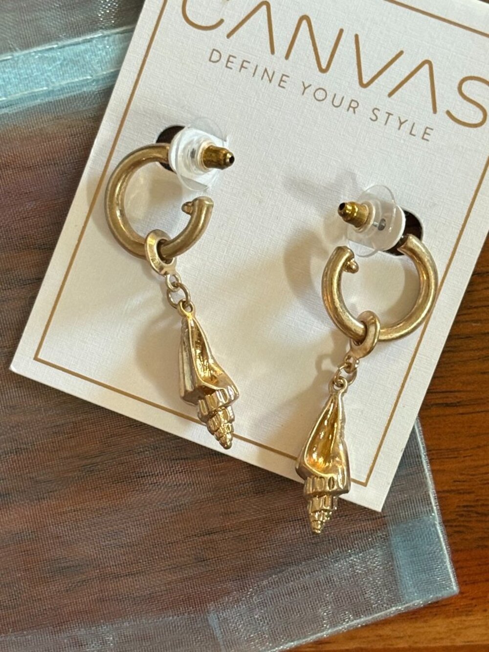 Beach Escape Gold Spiral Shell Drop Hoop Earrings